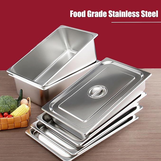 Buudreza Paneerschalenset 3-delig, GN 1/3 containers, 32,5 x 17,5 x 6,5 cm, paneerset voor koteletten, gastronormcontainer, roestvrij staal met deksel, schnitzelvlees vis - metalen paneerstraat