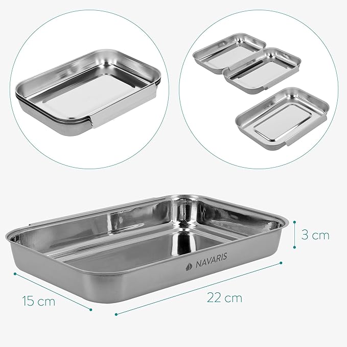 Navaris Paneerset van roestvrij staal 3-delig - 3x schaal voor het paneren 22 x 15 x 3 cm - schnitzelvlees vis - metalen paneerstraat rechthoekig